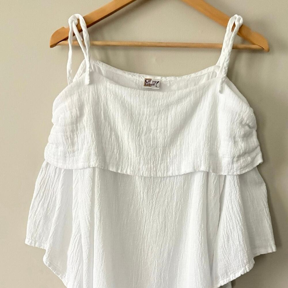 Oh My Gauze! White Off-Shoulder Gauze Blouse with Tie Straps - Picture 3 of 8